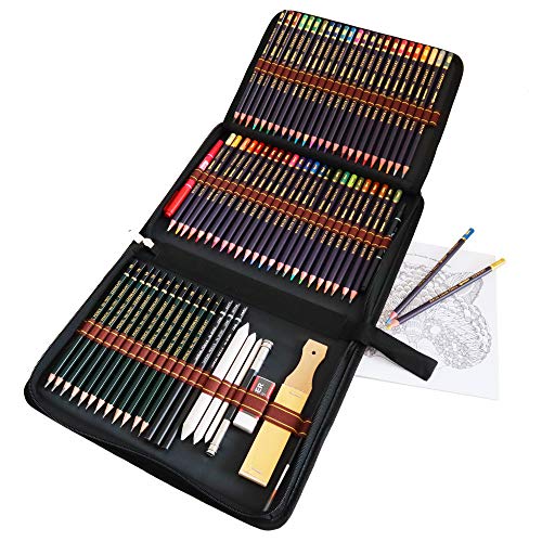 YJYHART Buntstifte Set, Aquarellstift Set,74 Farbstifte Zeichnen Art Set,ideal zum Färben und Skizzieren,inklusive federtasche,Malstiften,Graphit und Kohle-Bleistifte und Zubehör von YJYHART