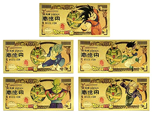 YJacuing Anime Dragon Ball Super Gold Beschichtete Banknote, Limited Edition Sammlerstück-Lesezeichen (5 Stück) von YJacuing