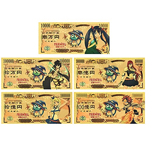 YJacuing Anime Fairy Tail Goldbeschichtete Banknote, limitierte Auflage, Sammlerstück, Lesezeichen (5 Stück) von YJacuing