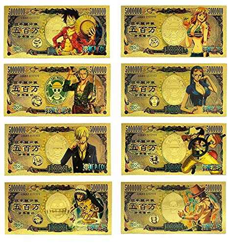 YJacuing Anime One Piece Gold Coated Banknote, Limited Edition Collectible Bill Lesezeichen (8 Stück, 5 Millionen Kollektion) von YJacuing