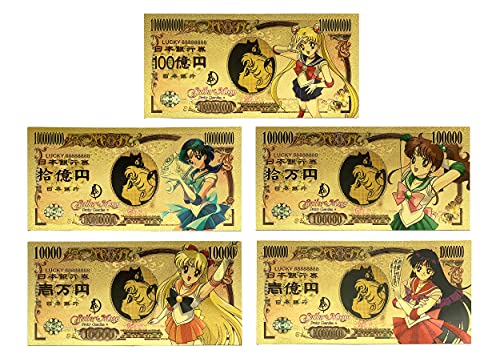 YJacuing Anime Sailor Moon Goldbeschichtete Banknote, limitierte Auflage, Sammlerstück, Lesezeichen (5 Stück) von YJacuing