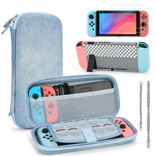 Younik Tasche Kompatibel mit Switch 2017, 8 in 1 Switch Zubehör Kit für Mädchen, Denim Switch Tragetasche mit Schutzhülle, Bildschirmschutz, 6 Stück J-Con Covers und Spielkartenhülle von YK YOUNIK