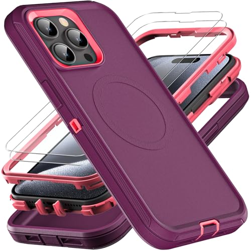 YKHJKLEC Schutzhülle für iPhone 15 Pro, kompatibel mit Magsafe, Militärqualität, 3-in-1, strapazierfähig, stoßfest, sturzsicher, staubdicht, mit 2 Displayschutzfolien aus gehärtetem Glas (neuviolett YKHJKLEC Schutzhülle für iPhone 15 Pro, kompatibel mit Magsafe, Militärqualität, 3-in-1, strapazierfähig, stoßfest, sturzsicher, staubdicht, mit 2 Displayschutzfolien aus gehärtetem Glas (neuviolett von YKHJKLEC