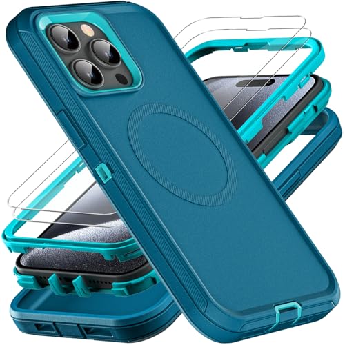 YKHJKLEC Schutzhülle für iPhone 15 Pro, kompatibel mit Magsafe, Militärqualität, 3-in-1, strapazierfähig, stoßfest, sturzsicher, staubdicht, mit 2 Displayschutzfolien aus gehärtetem Glas (neublau YKHJKLEC Schutzhülle für iPhone 15 Pro, kompatibel mit Magsafe, Militärqualität, 3-in-1, strapazierfähig, stoßfest, sturzsicher, staubdicht, mit 2 Displayschutzfolien aus gehärtetem Glas (neublau von YKHJKLEC