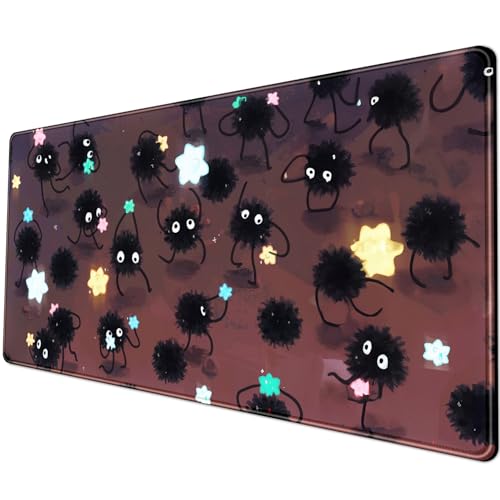 Schreibtischunterlage, Anime, schwarze Pompons, Gaming-Mauspad, großes Stern-Design, Bürodekoration, exklusiv, schön, für Mädchen und Frauen, Desktop mit genähten Kanten, rutschfeste Schreibtischunterlage, Anime, schwarze Pompons, Gaming-Mauspad, großes Stern-Design, Bürodekoration, exklusiv, schön, für Mädchen und Frauen, Desktop mit genähten Kanten, rutschfeste von YKJWW