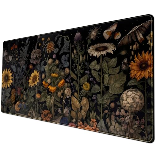 Schreibtischunterlage, Gaming-Mauspad mit Sonnenblumen-Motiv, Vintage-Pflanzen, für den Schreibtisch, XL-Mauspad für Damen, großes Tastatur-Mauspad, rutschfeste Gummiunterseite, Tastatur-Pad mit Schreibtischunterlage, Gaming-Mauspad mit Sonnenblumen-Motiv, Vintage-Pflanzen, für den Schreibtisch, XL-Mauspad für Damen, großes Tastatur-Mauspad, rutschfeste Gummiunterseite, Tastatur-Pad mit von YKJWW