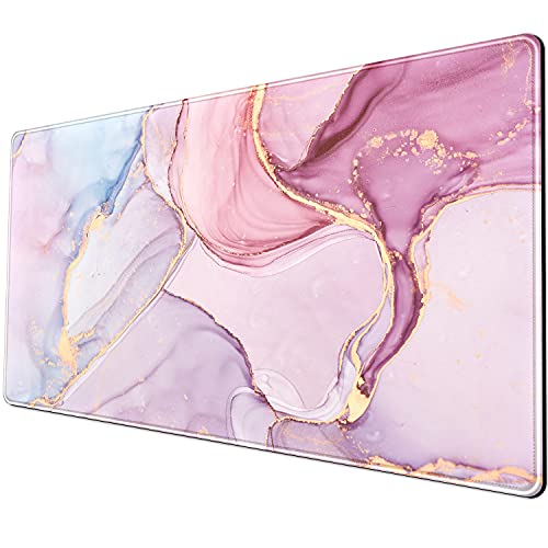 Schreibtischunterlage, XXL-Mauspad, rosa-rotgoldener Marmor, Bürobedarf und Zubehör, Dekoration, für Frauen, 80 x 40 cm, genähte Kanten, glatte Oberfläche und rutschfeste Gummiunterseite, großes von YKJWW
