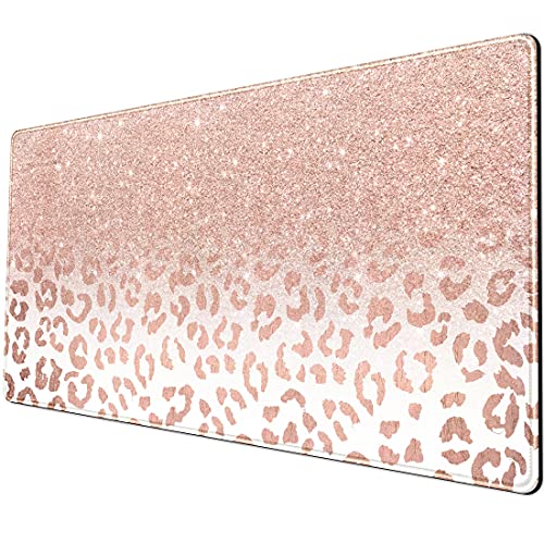 Schreibtischunterlage, XXL-Mauspad, rosa-goldfarben, Leopardenmuster, Bürobedarf und Zubehör, Dekoration, für Frauen, 80 x 40 cm, genähte Kanten, glatte, rutschfeste Gummiunterseite, großes Pad Schreibtischunterlage, XXL-Mauspad, rosa-goldfarben, Leopardenmuster, Bürobedarf und Zubehör, Dekoration, für Frauen, 80 x 40 cm, genähte Kanten, glatte, rutschfeste Gummiunterseite, großes Pad von YKJWW