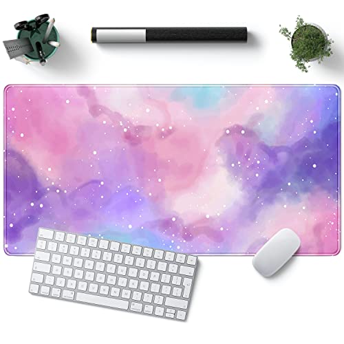 Schreibtischunterlage lila Sternenhimmel niedliche GamingMauspad Galaxy Gamer Mädchen niedlich rosa Schreibtischdekoration Tastatur Schreibtischmatte, genähte Kanten Desktop mit genähten Kanten, von YKJWW