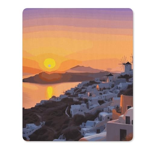 Quadratische, wasserdichte, rutschfeste Gummiunterseite, bequeme, tragbare Mauspads, Griechenland, Insel, Sonnenuntergang, Landschaft, Mauspad für Büro, Laptop Quadratische, wasserdichte, rutschfeste Gummiunterseite, bequeme, tragbare Mauspads, Griechenland, Insel, Sonnenuntergang, Landschaft, Mauspad für Büro, Laptop von YKLBV