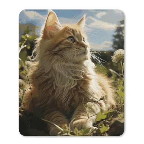 Quadratische, wasserdichte, rutschfeste Gummiunterseite, bequeme, tragbare Mauspads, Katze, die im grünen Feld sitzt, Mauspad für Büro-Laptop Quadratische, wasserdichte, rutschfeste Gummiunterseite, bequeme, tragbare Mauspads, Katze, die im grünen Feld sitzt, Mauspad für Büro-Laptop von YKLBV