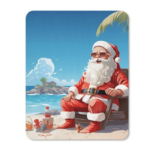 Quadratische, wasserdichte, rutschfeste Gummiunterseite, bequeme, tragbare Mauspads, Weihnachtsmann am Strand, Mauspad für Büro, Laptop Quadratische, wasserdichte, rutschfeste Gummiunterseite, bequeme, tragbare Mauspads, Weihnachtsmann am Strand, Mauspad für Büro, Laptop von YKLBV