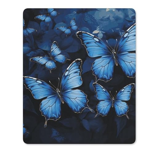 Quadratische, wasserdichte, rutschfeste Gummiunterseite, bequeme, tragbare Mauspads, dunkelblaue Schmetterlinge, Mauspad für Büro, Laptop Quadratische, wasserdichte, rutschfeste Gummiunterseite, bequeme, tragbare Mauspads, dunkelblaue Schmetterlinge, Mauspad für Büro, Laptop von YKLBV