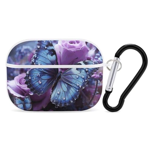 Schutzhülle für AirPods Pro, Lila Rose mit schönem Schmetterling, AirPods Pro 2/Pro, Zubehör mit Schlüsselanhänger, Front-LED, sichtbar, unterstützt kabelgebundenes oder kabelloses Laden Schutzhülle für AirPods Pro, Lila Rose mit schönem Schmetterling, AirPods Pro 2/Pro, Zubehör mit Schlüsselanhänger, Front-LED, sichtbar, unterstützt kabelgebundenes oder kabelloses Laden von YKLBV