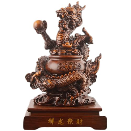YKMYXZ， 16,9 Zoll große Drachenstatue, Skulptur, Figuren, chinesisches Feng Shui, Sternzeichen, Drachen-Dekor(Brown) von YKMYXZ