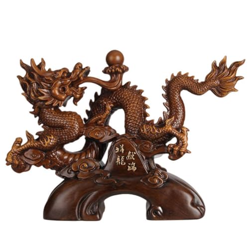 YKMYXZ， Chinesische Drachenstatue aus Harz, Sternzeichen-Drache, Figur der Drachenstatue, Dekoration for das Home-Office, Tischdekoration, Ornamente(Brown,M) von YKMYXZ
