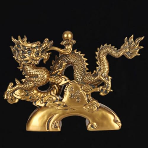 YKMYXZ， Chinesische Drachenstatue aus Harz, Sternzeichen-Drache, Figur der Drachenstatue, Dekoration for das Home-Office, Tischdekoration, Ornamente(Gold,S) von YKMYXZ