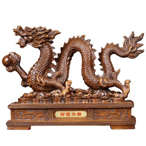 YKMYXZ， Chinesische Drachenstatue aus Harz, chinesische Feng-Shui-Sternzeichen-Drachenfigur, Dekoration for Glück und Reichtum, Gold, groß(Brown,S) von YKMYXZ