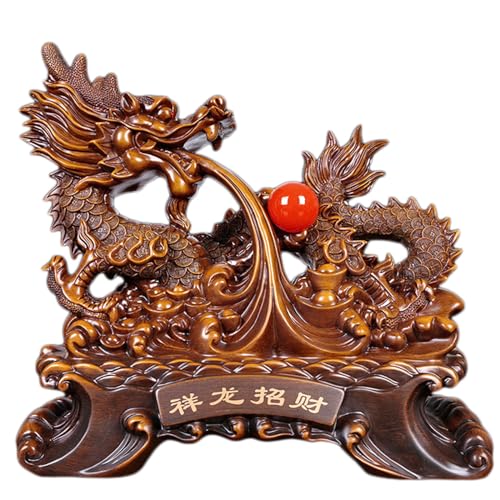 YKMYXZ， Chinesische Feng Shui Tierkreiszeichen Drache Harz Sammlerfiguren for den Drachen(Brown) von YKMYXZ
