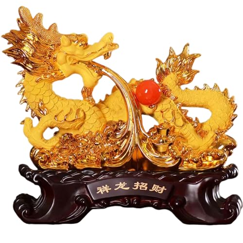 YKMYXZ， Chinesische Feng Shui Tierkreiszeichen Drache Harz Sammlerfiguren for den Drachen(Gold) von YKMYXZ