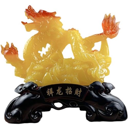 YKMYXZ， Drachenfiguren aus Kunstharz, Dekoration for Zuhause oder das Büro, Glücks- und Reichtumsornament(Yellow) von YKMYXZ