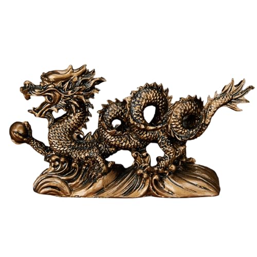 YKMYXZ， Drachenstatue, chinesisches Feng Shui, Sternzeichen, Sammlerstücke, Figuren, Drachenskulptur, Dekor for Glück, Erfolg, Reichtum(Bronze,29x7.6x15cm) von YKMYXZ