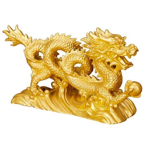 YKMYXZ， Drachenstatue, chinesisches Feng Shui, Sternzeichen, Sammlerstücke, Figuren, Drachenskulptur, Dekor for Glück, Erfolg, Reichtum(Gold,21.5x5.5x11.5cm) von YKMYXZ