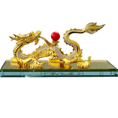 YKMYXZ， Feng Shui Drachen Statuen Chinesische Sternzeichen Drachen Figurine Ornament Legierung Tier(Gold) von YKMYXZ