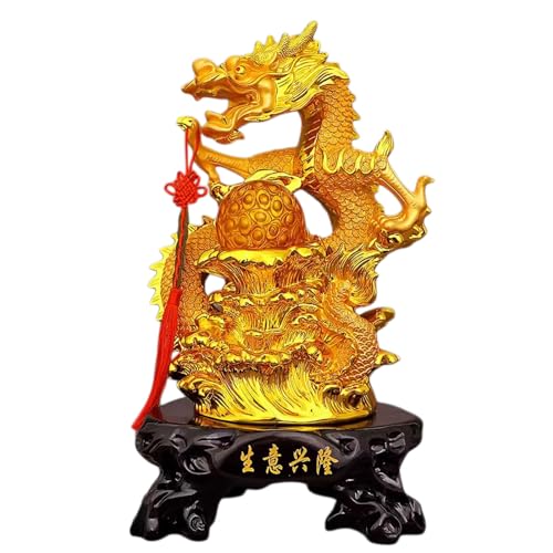 YKMYXZ, Goldene Drachenstatue, chinesisches Feng-Shui-Sternzeichen, Drachenfiguren aus Kunstharz, Symbol des Wohlstands, Dekoration for Zuhause und Büro YKMYXZ, Goldene Drachenstatue, chinesisches Feng-Shui-Sternzeichen, Drachenfiguren aus Kunstharz, Symbol des Wohlstands, Dekoration for Zuhause und Büro von YKMYXZ