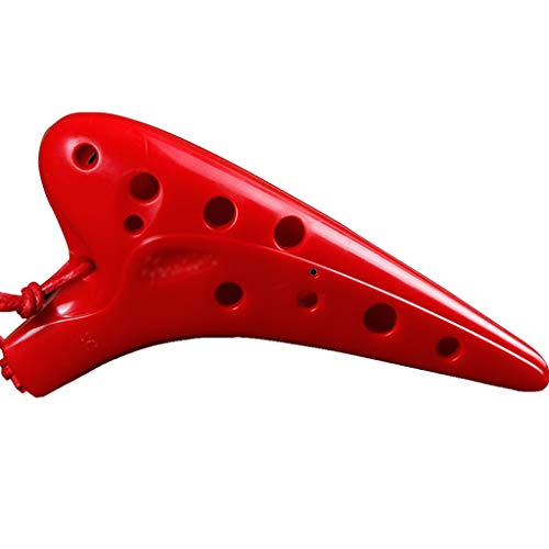ocarina， 12-Loch-Okarina mit hoher Tonhöhe C aus Kunststoff, sturzsicher, Geburtstagsgeschenk, Schlüsselband + Lehrmaterialien(Red) von YKMYXZ
