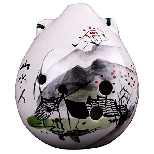 ocarina， Okarina aus Ton mit 6 Löchern for Erwachsene und Anfänger, handbemalt, Alto-G-Ton, Verpackungsbox + Trageband + Unterrichtsmaterialien(White F) von YKMYXZ