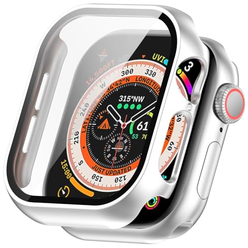 YKNIUFLY Hülle Kompatibel mit Apple Watch Series 10 46mm, PC + Bildschirm Gehärtete Folie Integriert, Anti-Fall, Uhrenschutzhülle Kompatibel mit Apple Watch Series 10 46mm.(Silber) von YKNIUFLY