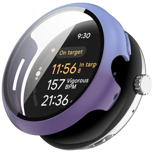 YKNIUFLY Hülle Kompatibel mit Google Pixel Watch 3 41mm, PC + Bildschirm Gehärtete Folie Integriert, Anti-Fall, Uhrenschutzhülle Kompatibel mit Google Pixel Watch 3 41mm.(Blau Lila) von YKNIUFLY