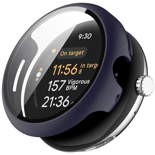YKNIUFLY Hülle Kompatibel mit Google Pixel Watch 3 45mm, PC + Bildschirm Gehärtete Folie Integriert, Anti-Fall, Uhrenschutzhülle Kompatibel mit Google Pixel Watch 3 45mm.(Mitternachtsblau) von YKNIUFLY