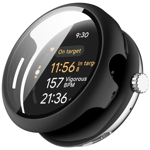 YKNIUFLY Hülle Kompatibel mit Google Pixel Watch 3 45mm, PC + Bildschirm Gehärtete Folie Integriert, Anti-Fall, Uhrenschutzhülle Kompatibel mit Google Pixel Watch 3 45mm.(Schwarz) von YKNIUFLY