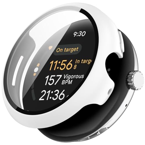 YKNIUFLY Hülle Kompatibel mit Google Pixel Watch 3 45mm, PC + Bildschirm Gehärtete Folie Integriert, Anti-Fall, Uhrenschutzhülle Kompatibel mit Google Pixel Watch 3 45mm.(Weiß) von YKNIUFLY
