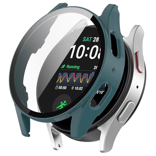 YKNIUFLY Hülle Kompatibel mit Samsung Watch 7 44mm, PC + Bildschirm Gehärtete Folie Integriert, Anti-Fall, Uhrenschutzhülle Kompatibel mit Samsung Watch 7 44mm.(Kiefernnadelgrün) von YKNIUFLY