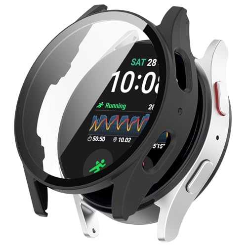 YKNIUFLY Hülle Kompatibel mit Samsung Watch 7 44mm, PC + Bildschirm Gehärtete Folie Integriert, Anti-Fall, Uhrenschutzhülle Kompatibel mit Samsung Watch 7 44mm.(Matt-schwarz) von YKNIUFLY