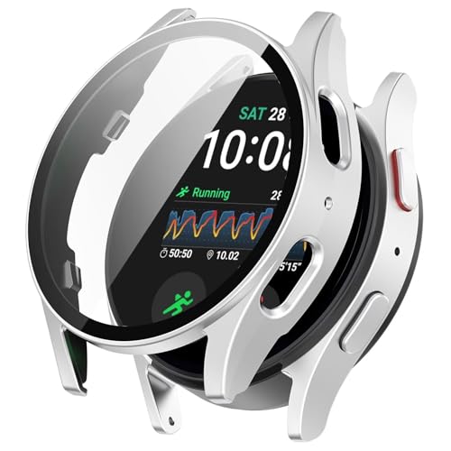 YKNIUFLY Hülle Kompatibel mit Samsung Watch 7 44mm, PC + Bildschirm Gehärtete Folie Integriert, Anti-Fall, Uhrenschutzhülle Kompatibel mit Samsung Watch 7 44mm.(Mattiertes Silber) von YKNIUFLY