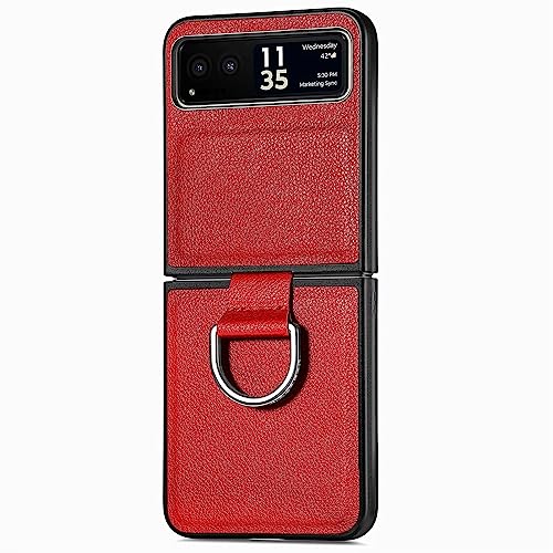 YKNIUFLY Hülle für Motorola Razr 40, PC-Unterseite + Ledermaterial, mit Ringständer, Sturzfest, Schutzhülle für Motorola Razr 40.(Rot) von YKNIUFLY