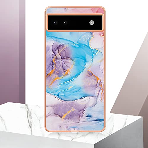 YKTO Blau Marmor Hülle für Google Pixel 6a Cover TPU Ultra Dünn Soft Rugged Silikon Bumper Handyhülle Cover Stoßfeste Kratzfeste Rundumschutz Schutzhülle Handyhülle Hülle für Google Pixel 6a Case von YKTO