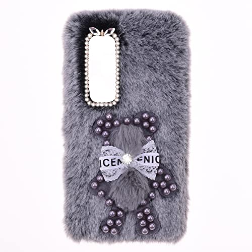 YKTO Faux Pelz Mädchen Case Handyhülle Silikonhülle Faux Pelz Sony Xperia 10 III Cute Pearl Bear Girl Ladies Shiny Weiche und Bequeme Kunstplüsch Telefonhülle für Sony Xperia 10 III,Grizzly Pearl von YKTO