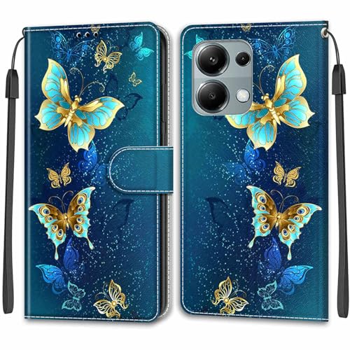 YKTO Flip Gemalte Hüllen PU für Xiaomi Redmi Note 13 Pro 4G/Poco M6 Pro 4G Cover Wallet Handy Hüllen Stand Karteneinschub Handy Hülle PU Leder Stoßfeste Tasche Case,Grüner Schmetterling von YKTO