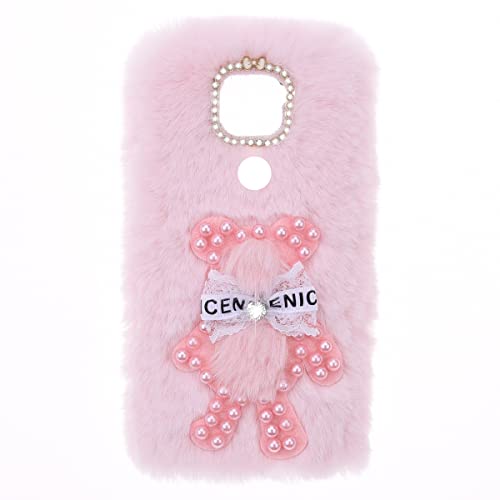 YKTO Fluffy Hasen Handyhülle Flauschige Silikonhülle Cute mit ZTE Blade A32 Mädchen Damen Glitter Diamond Weiche und Bequeme Kunstplüsch Handyhülle Plüsch Kaninchen Hülle für ZTE Blade A32,Rosa Bär von YKTO