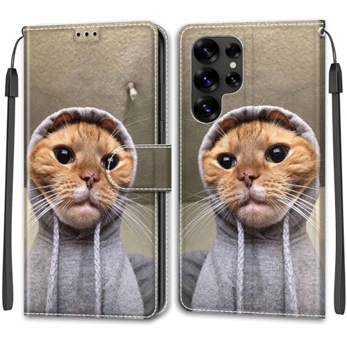 YKTO Gemalt Malerei Brieftasche für Samsung Galaxy S25 Ultra Kartensteckplatz SchutzHülle Handytasche Kartenfach Ständer Wallet Cover Magnetisch Stoßfest Phone Case für Samsung Galaxy S25 Ultra,Katze von YKTO