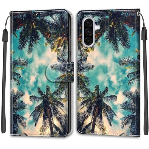 YKTO Gemalt Muster Flip HandyHülle für Samsung Galaxy A36 5G Phone Case Süß Flip Brieftasche Kartenhalter Magnetschnalle Ständer Stoßfest Kratzfest Stoßstange Hülle für Samsung A36 5G,Kokosnussbaum von YKTO