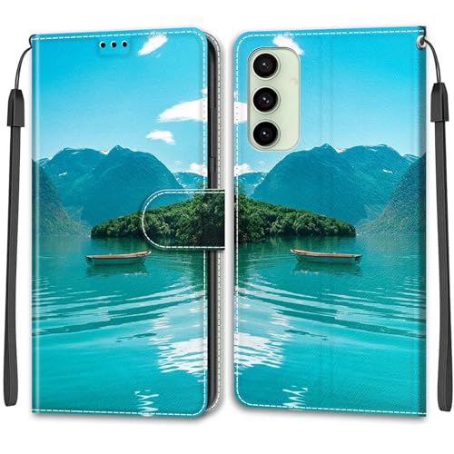 YKTO Gemalte PU Flip Cover Wallet für Samsung Galaxy S24 FE Covers im Book Style Standfunktion Karteneinschub und Magnetverschluß Handy Hülle PU Leder Stoßfeste Tasche Case für Samsung S24 FE,Boot von YKTO
