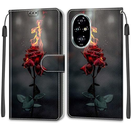 YKTO Gemalte PU SchutzHülle Flip Cover für Honor 200 Pro Wallet Phone Case im Book Style Card Slot and Magnetic Closure Case PU Leather Shockproof Phone Cover for Honor 200 Pro,Feuerrose YKTO Gemalte PU SchutzHülle Flip Cover für Honor 200 Pro Wallet Phone Case im Book Style Card Slot and Magnetic Closure Case PU Leather Shockproof Phone Cover for Honor 200 Pro,Feuerrose von YKTO