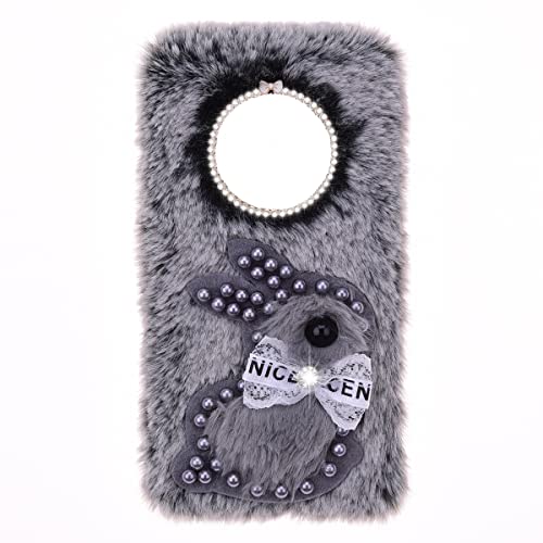 YKTO Hülle für OnePlus Ace 5 Handyhülle Fluffy Furry Soft Warm Kunstpelz Flauschig Flaumig Kaninchen Lovely Perlen Bunny Silikon TPU Hülle für OnePlus Ace 5 -Grau Perlenhase von YKTO