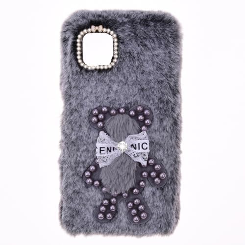 YKTO Hülle für Redmi Note 14 5G Hülle Silikon TPU Case Fluffy Furry Soft Warm Kunstpelz Flauschig Flaumig Niedliche Süße Perlen Bär Stoßfest Cover für Redmi Note 14 5G -Grau Perlenbär von YKTO